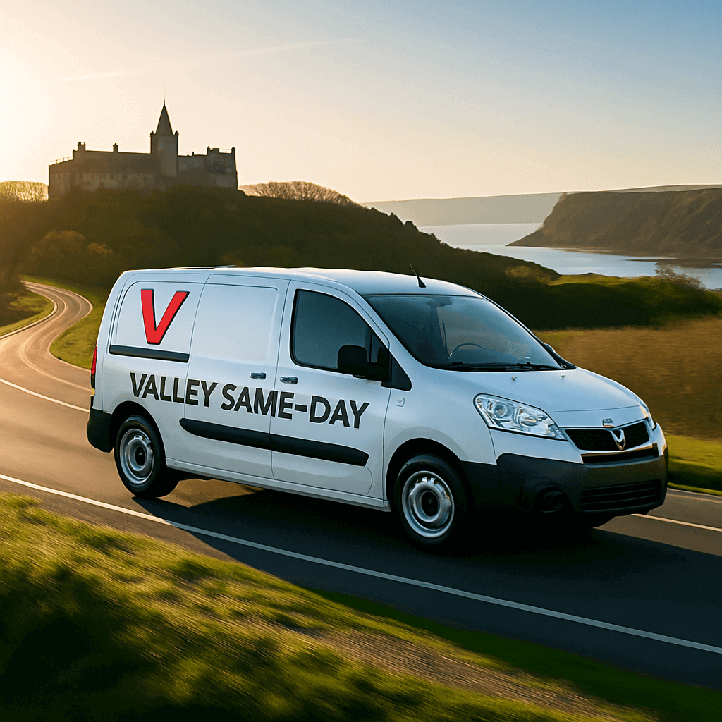 A white van in Treorchy on a hillside
